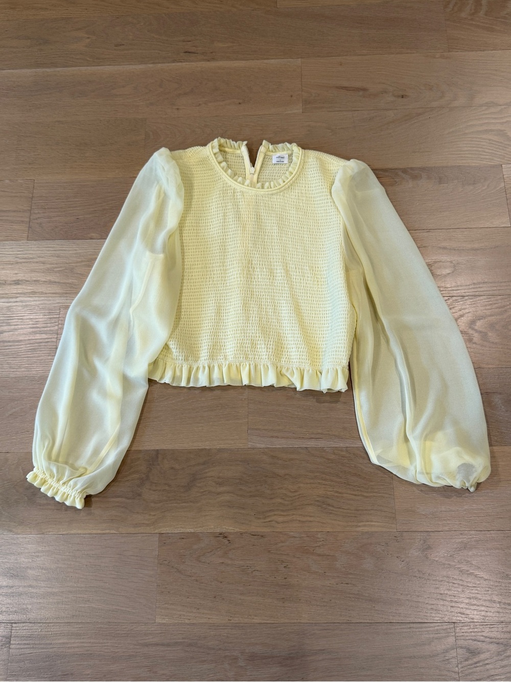 Wilfred Pale Yellow Ruffle Hem Sheer Sleeve Blouse
